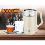 Cana fierbator HAUSBERG HB-3619BEJ, 1500 - 1800W, capacitate 2L, Anti-uscare, Oprire automata, Material Inox, sticla + plastic Bej