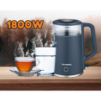 Cana fierbator HAUSBERG HB-3619BL, 1500 - 1800W, capacitate 2L, Anti-uscare, Oprire automata, Material Inox, sticla + plastic Bleu