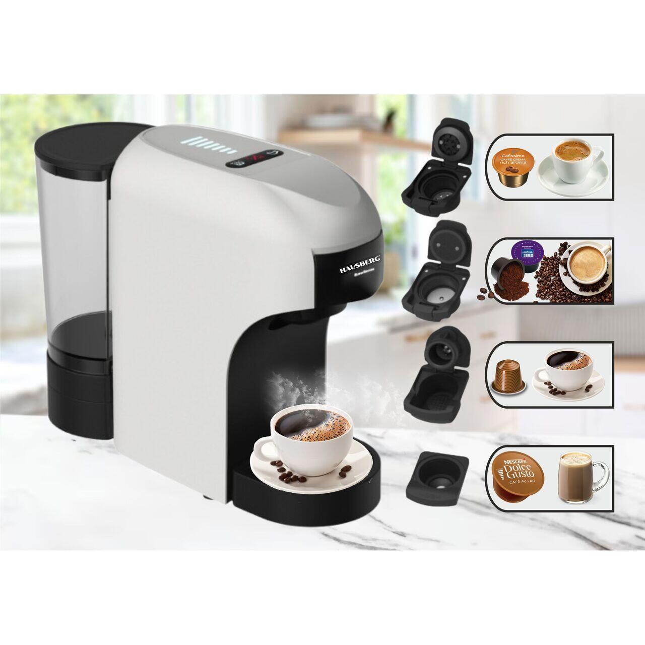Espressor 4 in 1 Multi-Capsule HAUSBERG HB-3735AB, 1400 W, 20 bari, functie eco, capacitate rezervor 850 ml, Alb-Negru Imagine secundară a produsului