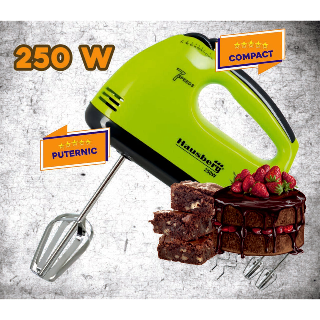 Mixer de mana, Hausberg HB-4112VR, Alb/Verde, 250 W, 7 viteze