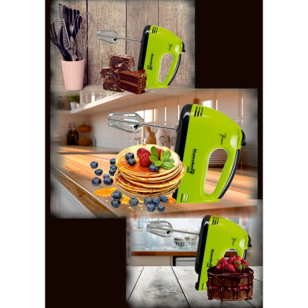 Mixer de mana, Hausberg HB-4112VR, Alb/Verde, 250 W, 7 viteze