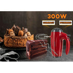 Mixer de mana Hausberg HB-4119RS, 5 viteze, putere 300W, motor de cupru, Rosu
