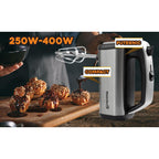 Mixer de Mana HAUSBERG HB-4201NG, 5 viteze, Motor din cupru, 250W-400W, Carcasa Inox, Negru