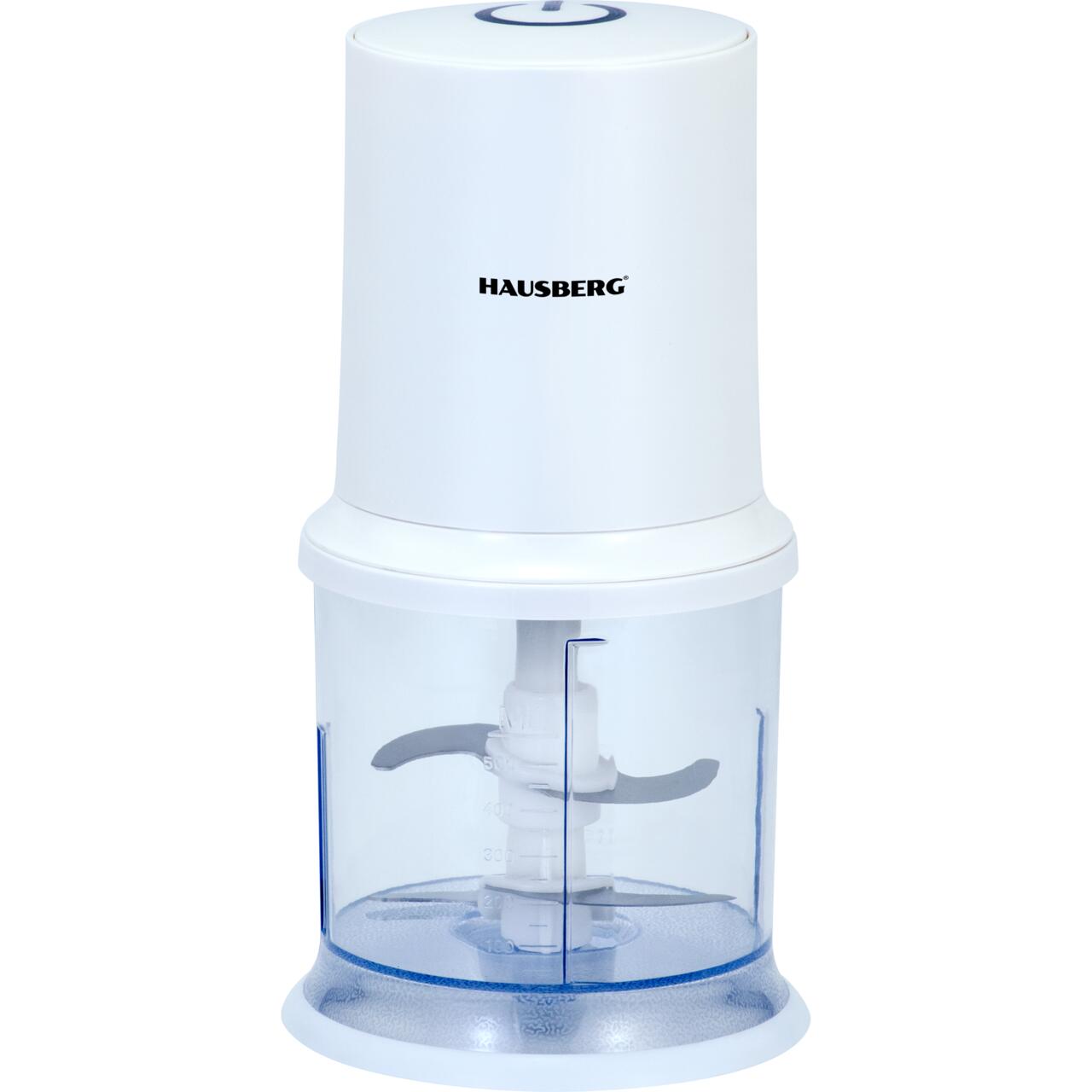 Tocator electric HAUSBERG HB-4502AB, 400W, 1 treapta de viteza, 500 ml, bol din plastic, cutit cu 2 lame din otel inoxidabil, Alb Imagine secundară a produsului