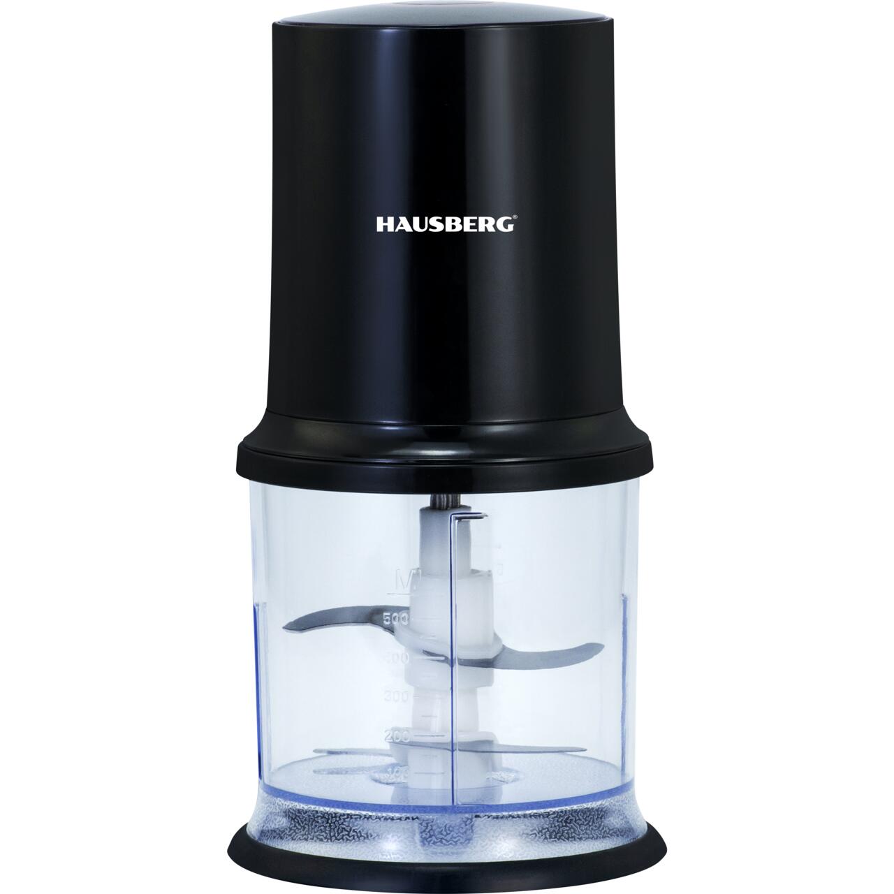 Tocator electric HAUSBERG HB-4502NG, 400W, 1 treapta de viteza, 500 ml, bol din plastic, cutit cu 2 lame din otel inoxidabil, Negru Imagine secundară a produsului
