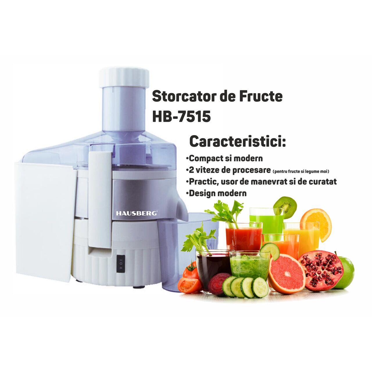 Storcator de Fructe Hausberg HB-7515, 800W, Lame Otel Inoxidabil, motor cupru Imagine secundară a produsului