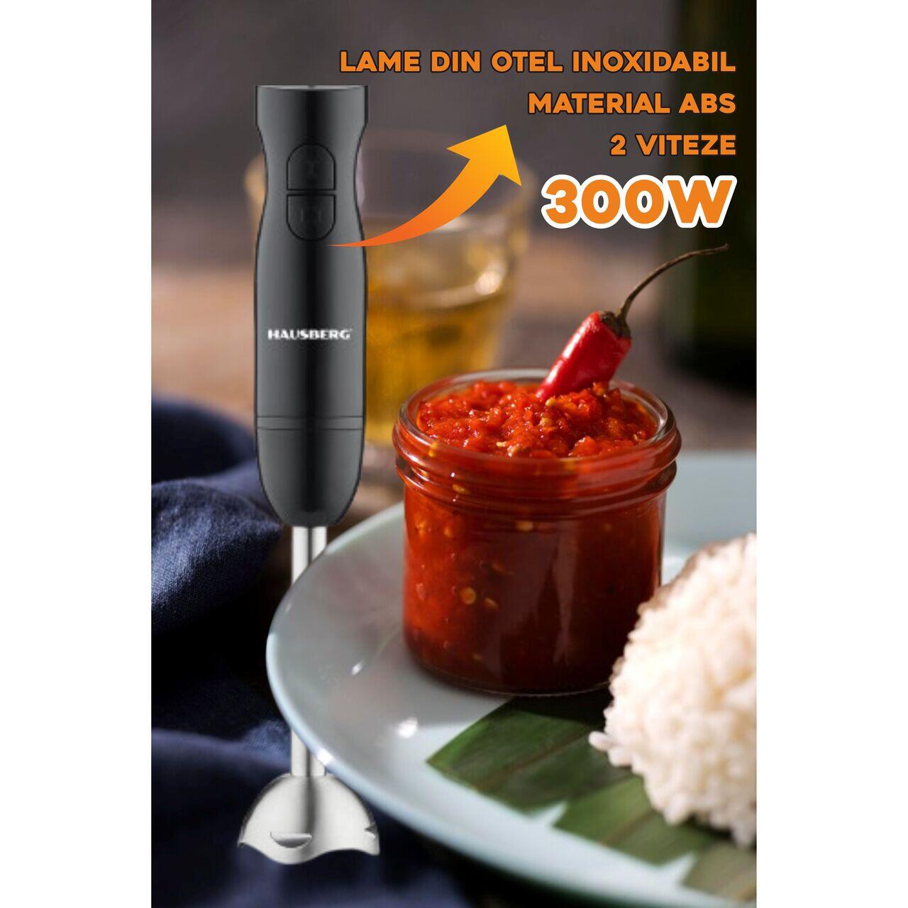 Blender de mana HAUSBERG HB-7674NG, 300W, 2 viteze, material ABS, lame din otel inoxidabil, Negru Imagine secundară a produsului