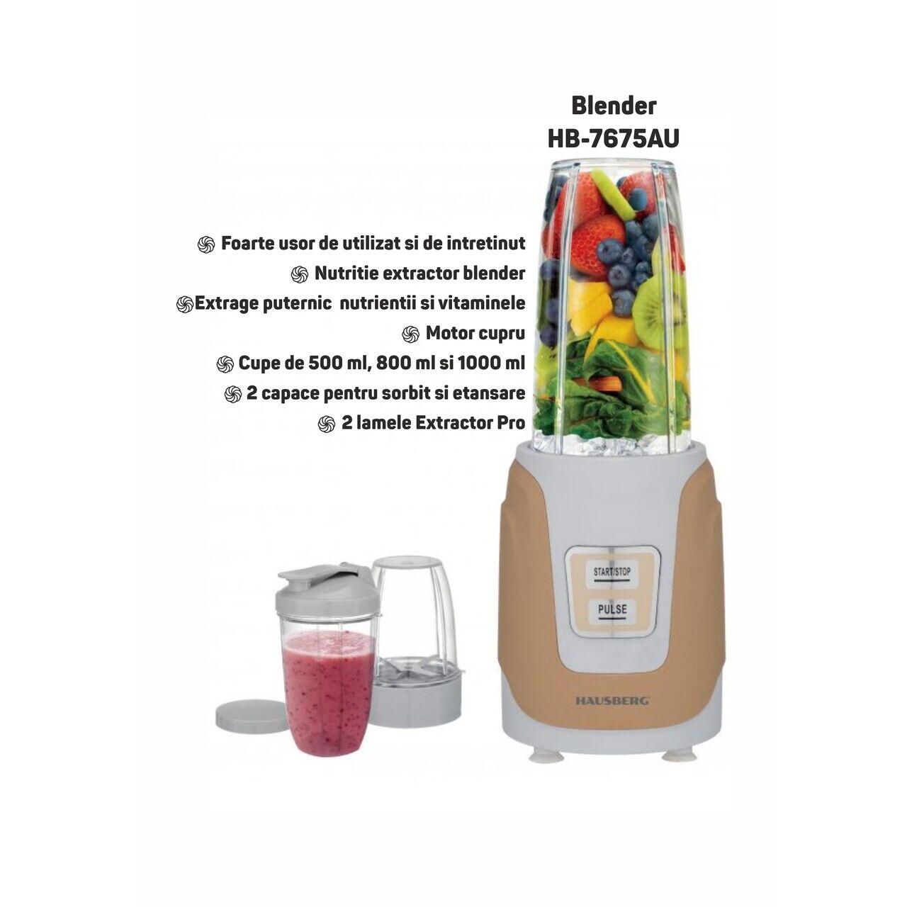 Blender Hausberg HB-7675AU Auriu,Putere 1000W, Capacitate 1000ml, motor de cupru Imagine secundară a produsului