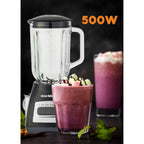 Blender cu rasnita HAUSBERG HB-7770NG, 500 W, 4 trepte de viteza, vas din plastic gradat de 1.5 litri, functie Pulse, lame din otel inoxidabil, sistem de siguranta, negru