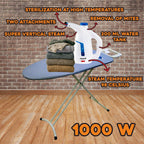 Aparat de calcat vertical cu abur HAUSBERG HB-7886BL, 1000 W, 200 ml, 2 accesorii, alb-bleu