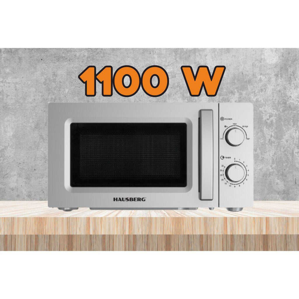 Cuptor cu microunde HAUSBERG HB-8008GR, 20 litri, intrare 1100 W, iesire 700 W, 5 nivele de putere, control mecanic, termostat, timer 35 minute, functie dezghetare, lumina interioara, semnal sonor de terminare a programului, Gri