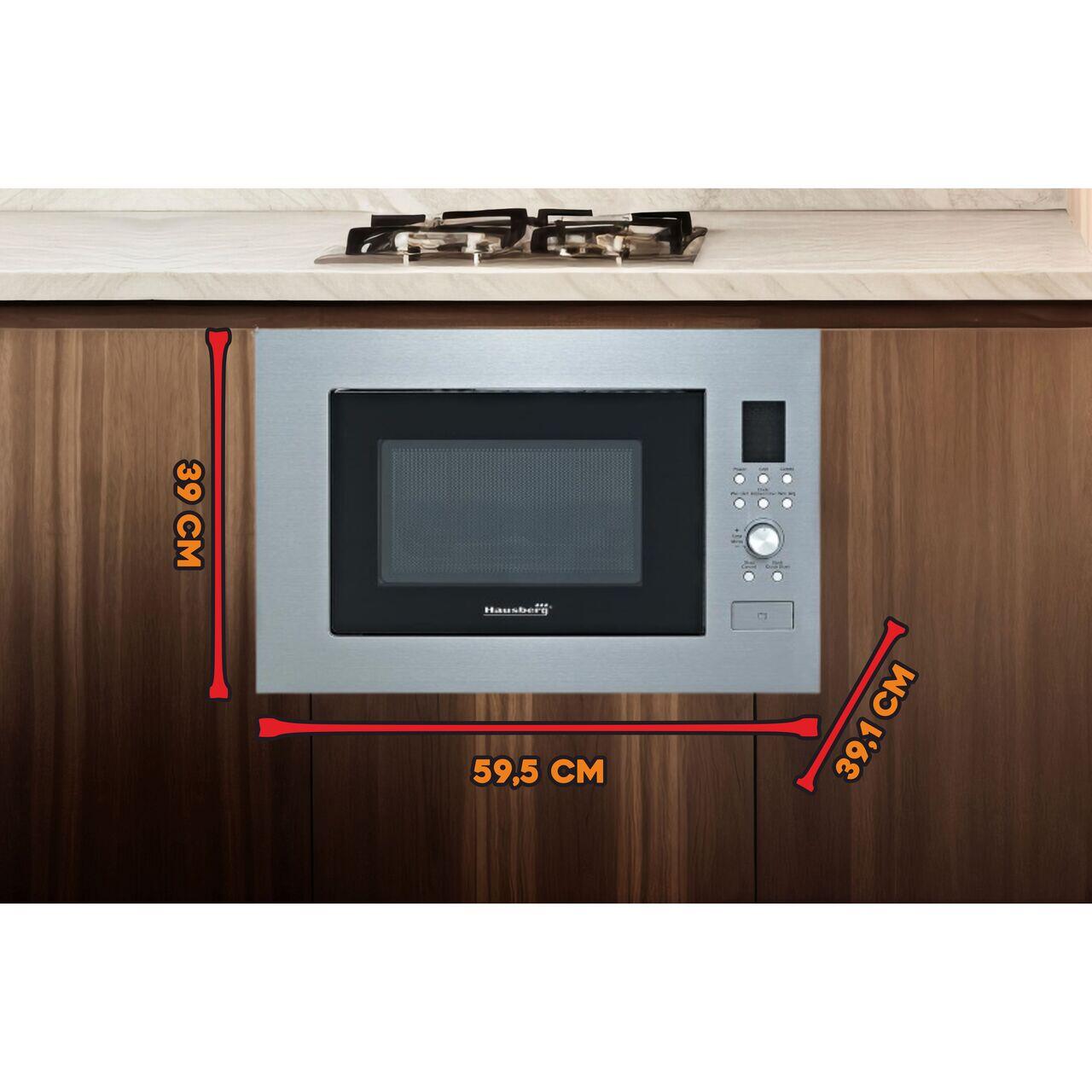 Cuptor cu microunde incorporabil Hausberg HB-8070IN, 25 l, Putere nominală de ieșire a cuptorului cu microunde: 900W, putere de intrare: 1400W, putere grătar: 1000W, Grill, Control digital, Argintiu