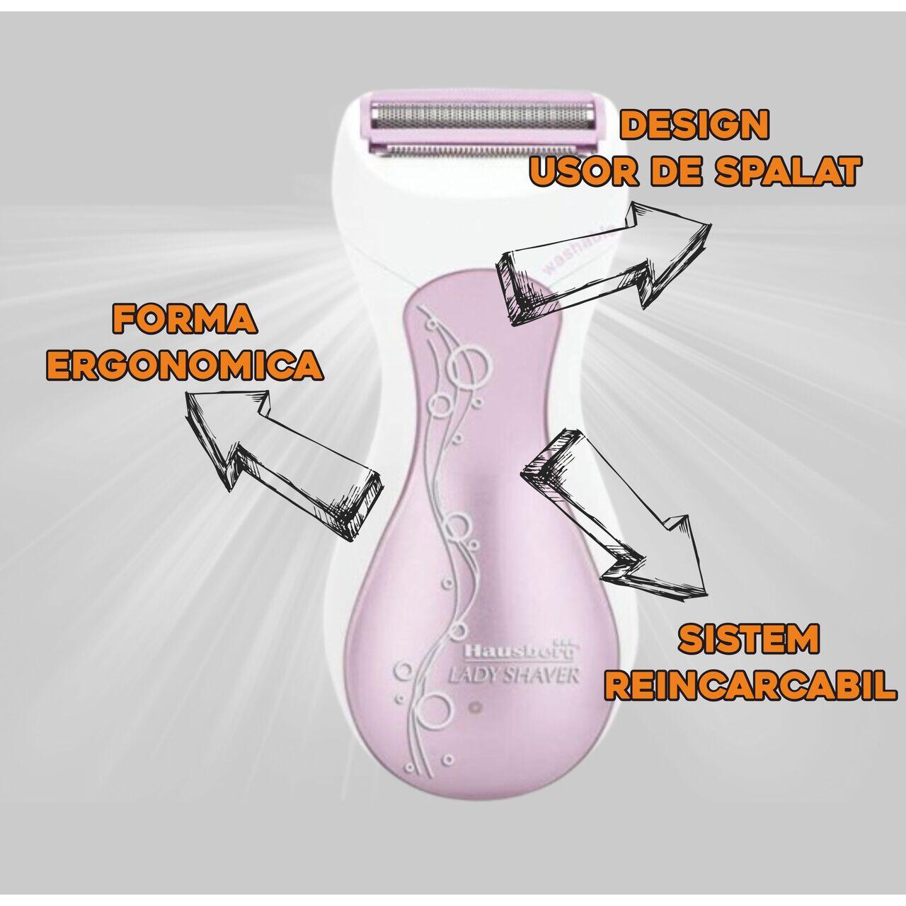 Aparat de epilat pentru femei Hausberg HB-80RZ, 3W,  Alb/Roz Imagine secundară a produsului