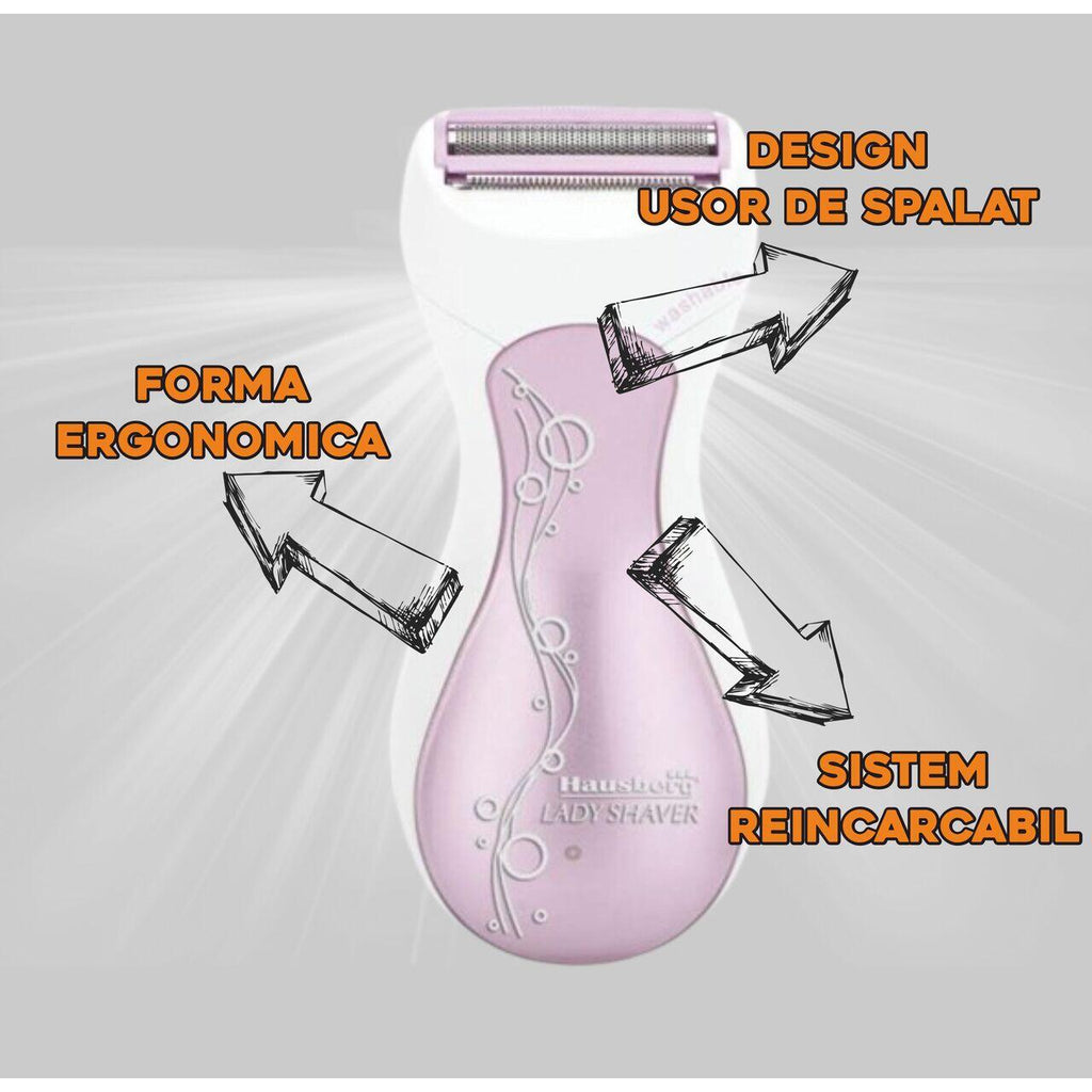 Aparat de epilat pentru femei Hausberg HB-80RZ, 3W,  Alb/Roz