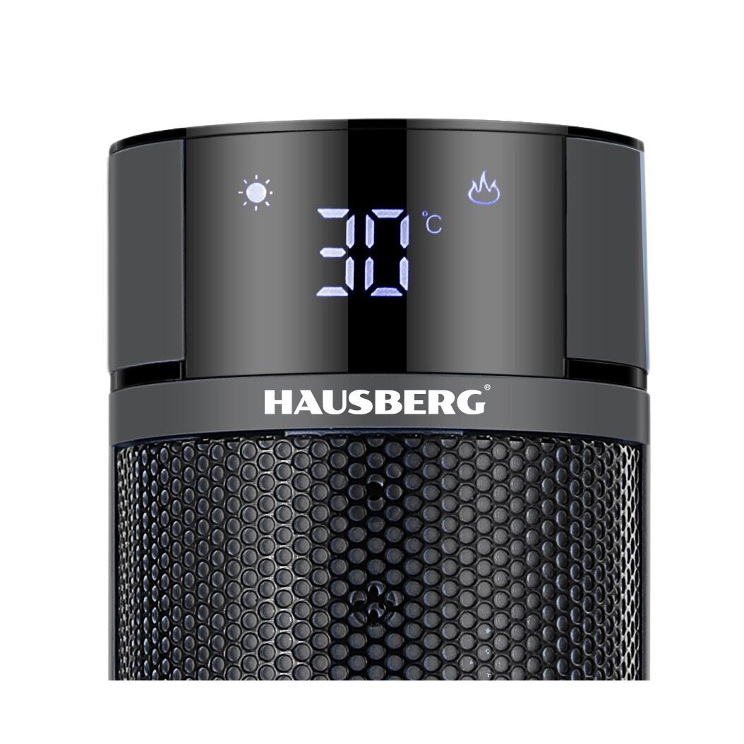 Semineu Electric Digital Tip Turn HAUSBERG HB-8228NG, 2000 W, Efect de Flacără, Protecție la Răsturnare, Termostat, Telecomandă, Negru