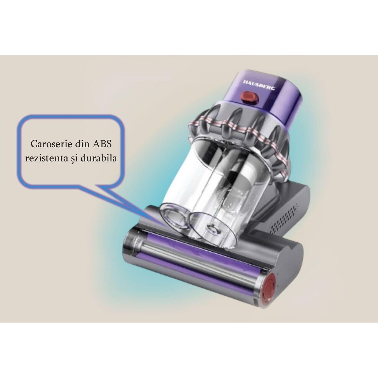 Aspirator UV antiacarieni cu afisaj digital multifunctional HAUSBERG HB-2022MV, 400-600W, sterilizare UV, ioni negativi, purificare cu ultrasunete, Mov-Gri