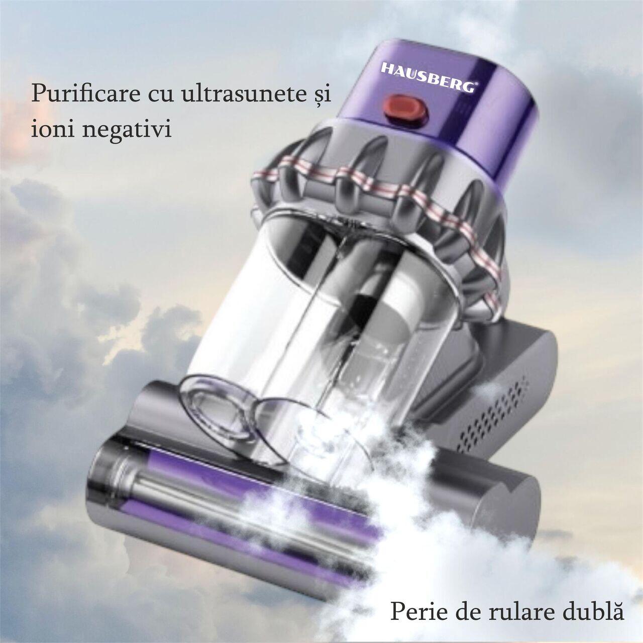 Aspirator UV antiacarieni cu afisaj digital multifunctional HAUSBERG HB-2022MV, 400-600W, sterilizare UV, ioni negativi, purificare cu ultrasunete, Mov-Gri Imagine secundară a produsului