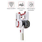 Aspirator vertical Hausberg HB-2027, putere 220W, fara sac, capacitate 0.25 l, filtre lavabile, 2 viteze, perie rotativa, timp de lucru 20-40 min, Alb