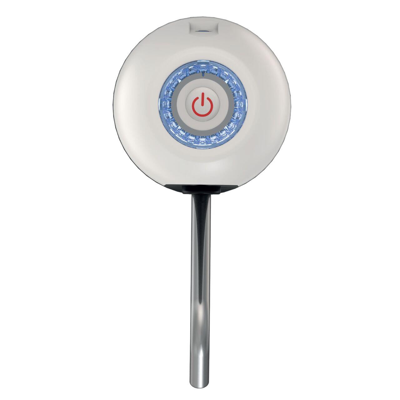 Dispozitiv electric reincarcabil de pompare apa, HAUSBERG HB-2605, din otel inoxidabil si plastic, pentru sticle PET de 10l, buton on/off, baterie incorporata, USB, alb/negru