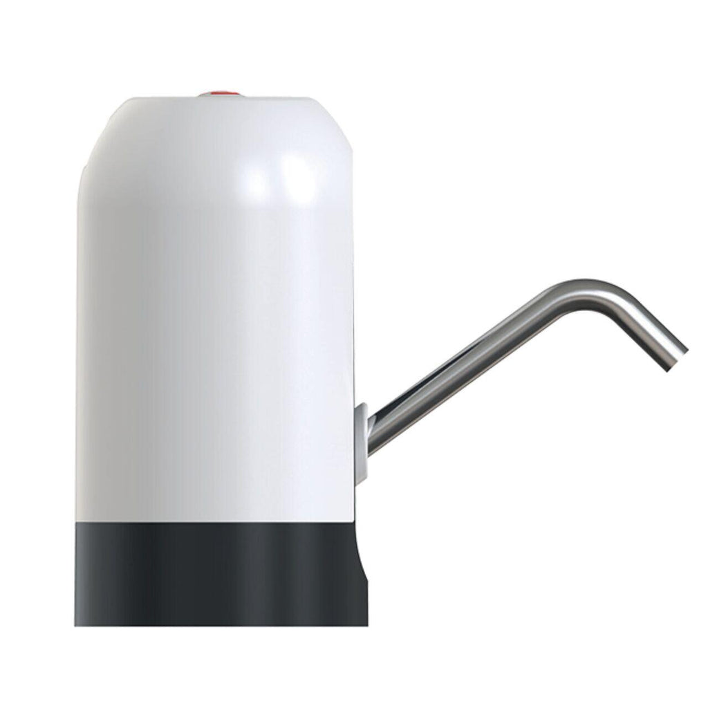 Dispozitiv electric reincarcabil de pompare apa, HAUSBERG HB-2605, din otel inoxidabil si plastic, pentru sticle PET de 10l, buton on/off, baterie incorporata, USB, alb/negru