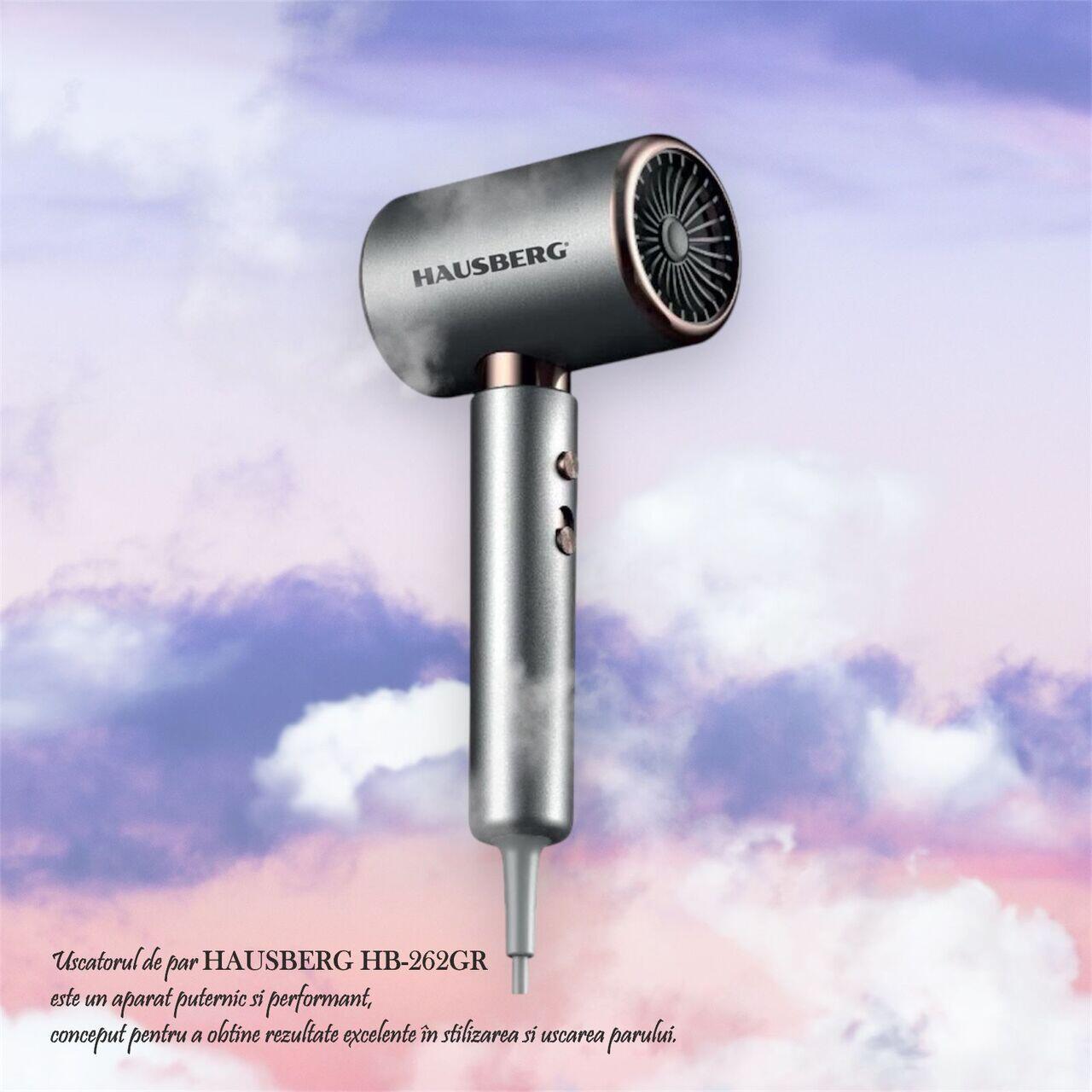 Uscator de par HAUSBERG HB-262GR, 2000W, 2 viteze, 4 trepte de incalzire, gri