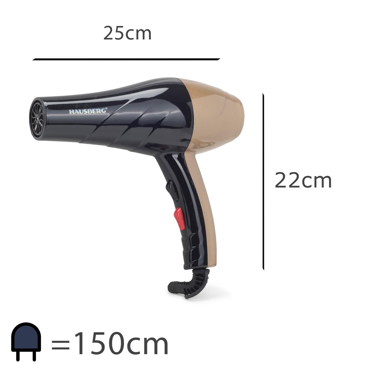 Uscator de par Hausberg HB-26GO, Putere 2000W, 2 trepte de viteza, Negru-Gold