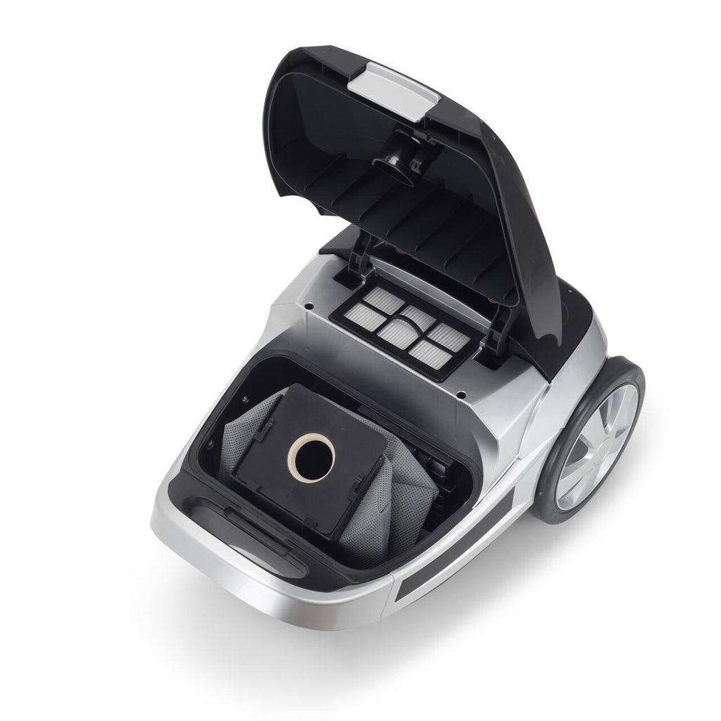 Aspirator Profesional cu sac Hausberg HB-2875NG, 2400 W, Nivel de zgomot 70dB, Capacitate 4L, Filtru De Aer Hepa Cu 5 Nivele, Lungime Cablu 5 M, Display Led, Furtun Rezistent, Negru/argintiu