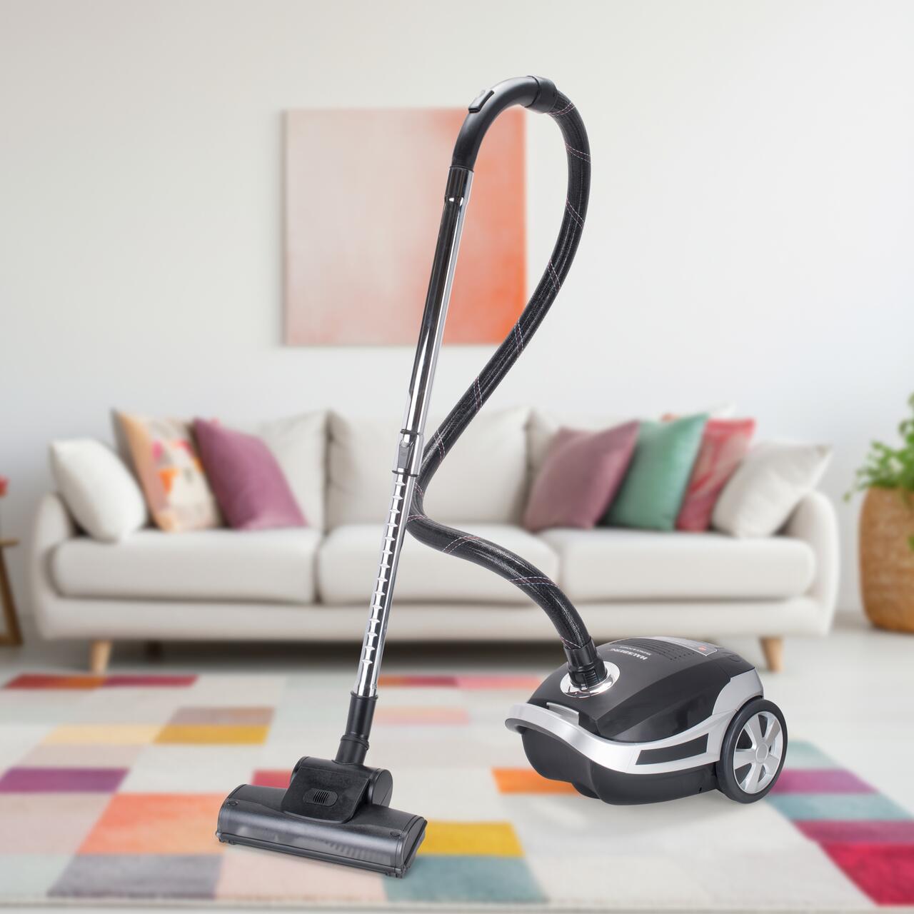 Aspirator Profesional cu sac Hausberg HB-2875NG, 2400 W, Nivel de zgomot 70dB, Capacitate 4L, Filtru De Aer Hepa Cu 5 Nivele, Lungime Cablu 5 M, Display Led, Furtun Rezistent, Negru/argintiu