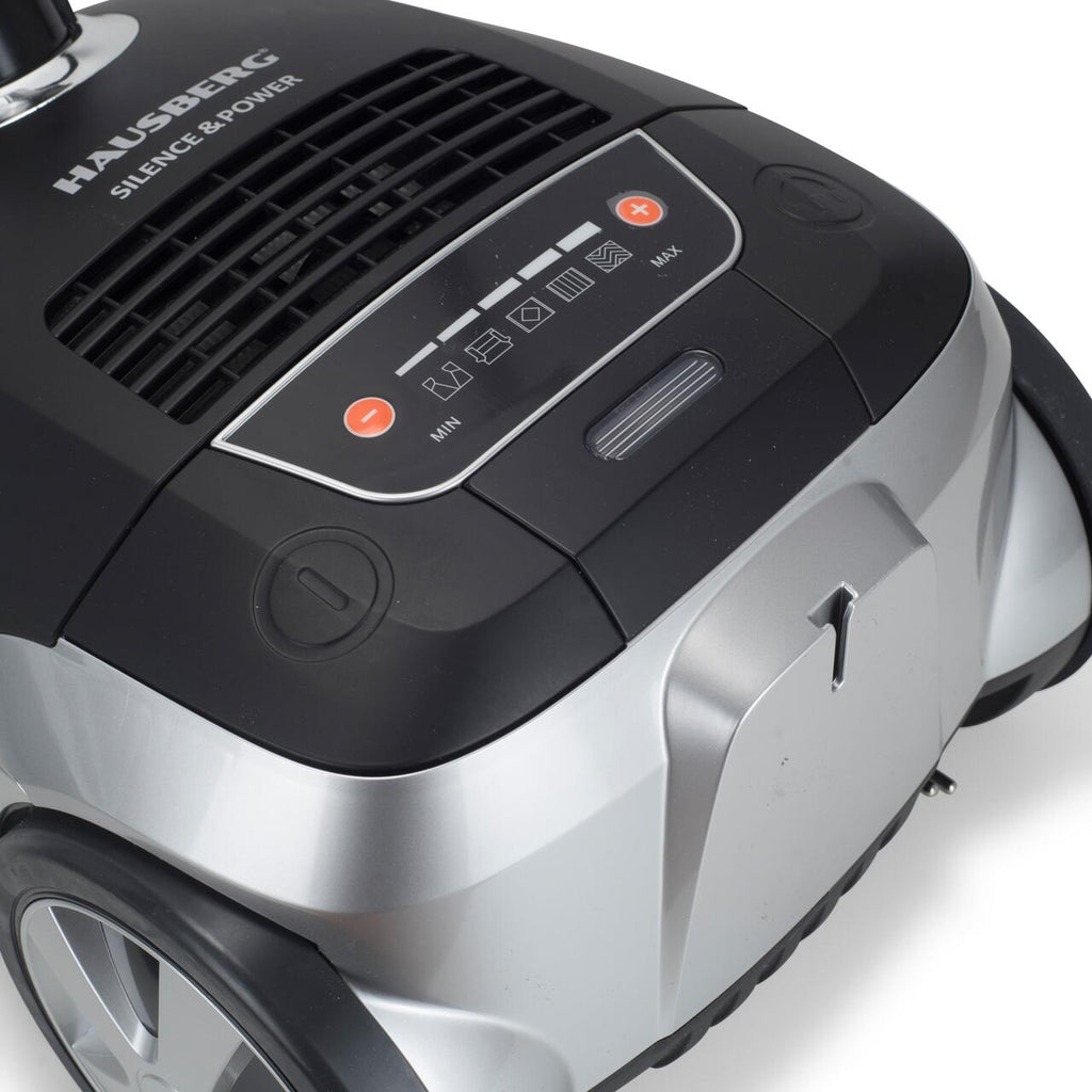 Aspirator Profesional cu sac Hausberg HB-2875NG, 2400 W, Nivel de zgomot 70dB, Capacitate 4L, Filtru De Aer Hepa Cu 5 Nivele, Lungime Cablu 5 M, Display Led, Furtun Rezistent, Negru/argintiu