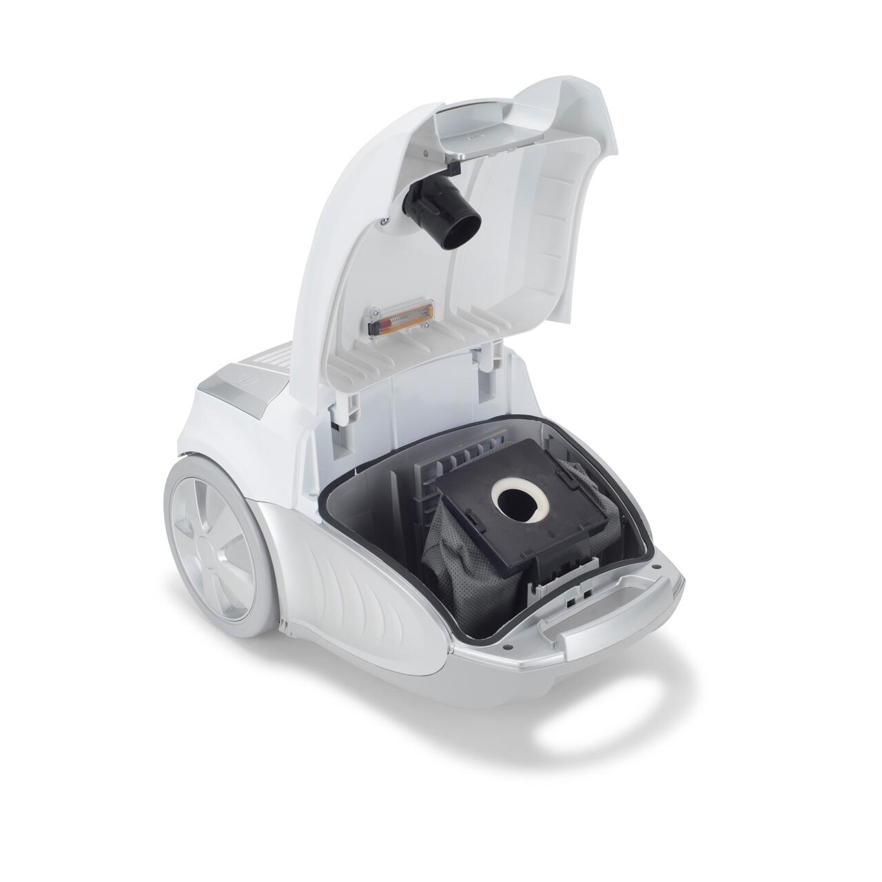 Aspirator cu sac HAUSBERG HB-2877AB, aspirare uscata, 4 litri, 1400 - 1800 W, protectie motor, sistem de rulare a cablului, Alb-Gri