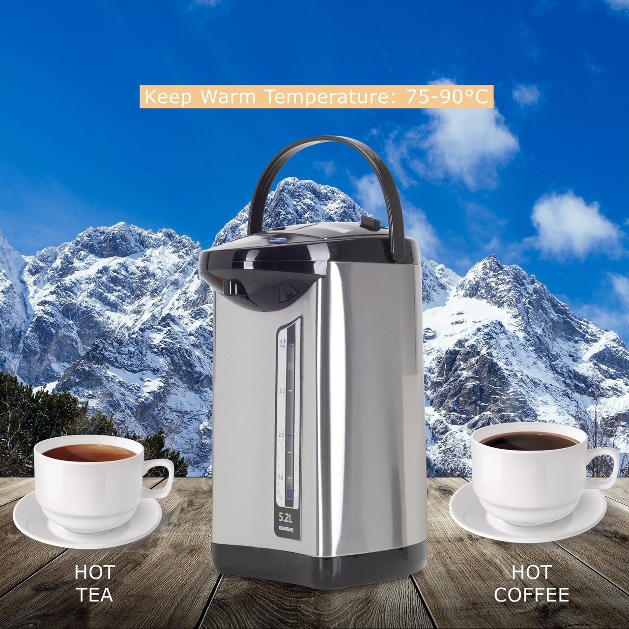 Fierbator electric si Termos HAUSBERG HB-3645IN, 750-900W, 220-240V, 5,2L, Mentinerea calda a lichidelor, Indicator al nivelului apei, Protectie impotriva incalzirii, Thermo Pot, Inox