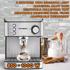 Espressor cafea HAUSBERG HB3725, cafea macinata, 15 bar, 850-1000 W, gri cu negru