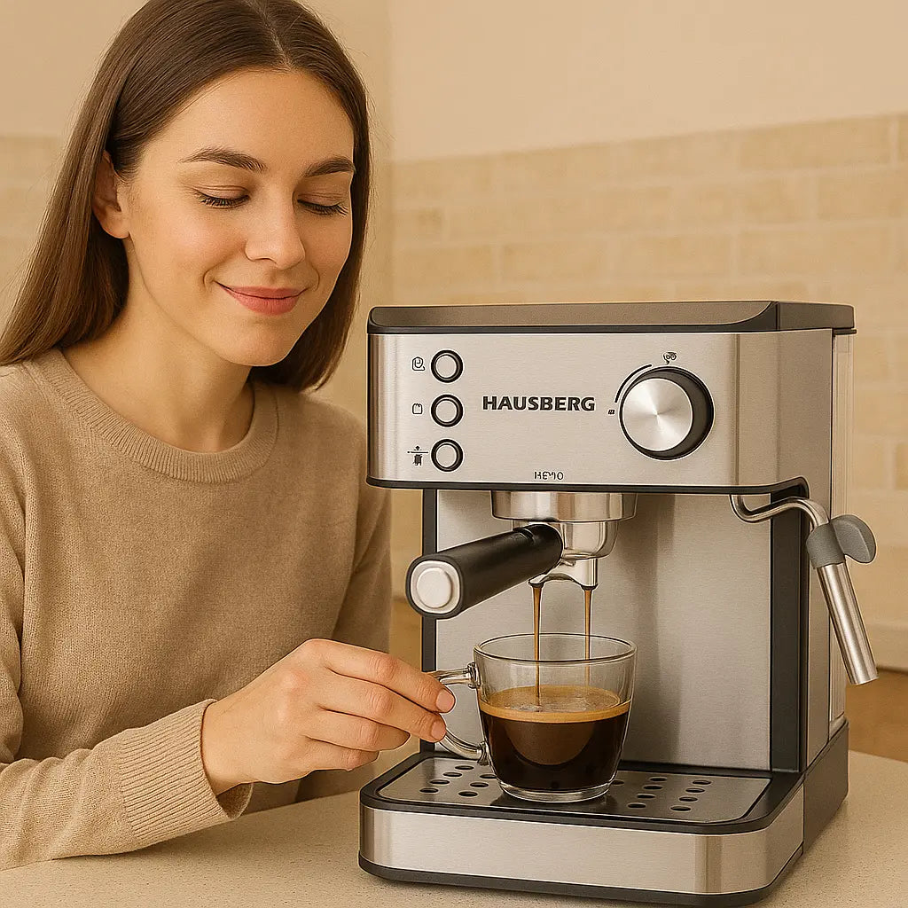 Espressor cafea HAUSBERG HB3725, cafea macinata, 15 bar, 850-1000 W, gri cu negru Imagine secundară a produsului