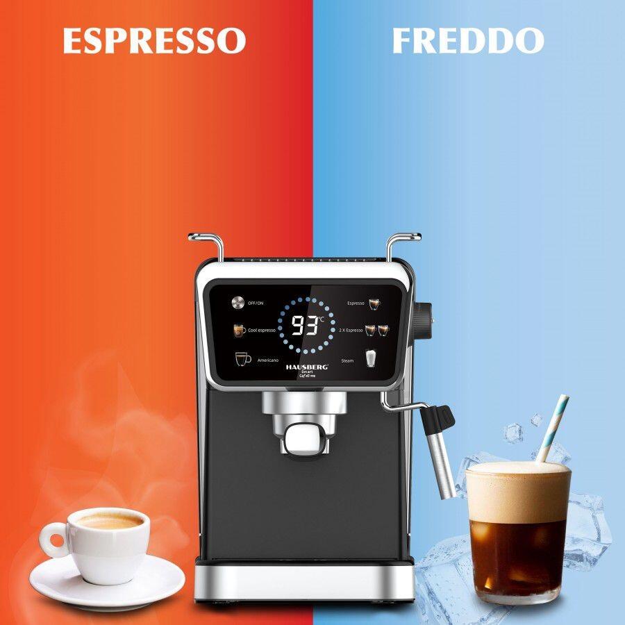 Espressor 2 in 1 HAUSBERG HB-3730IN, Hot & Cold, 20 bari, 1350 W, 1,5 L, Protectie la Supraincalzire si Suprapresiune, ERP, NTC, PID, Timer, Display, Spumare, Cafea macinata si capsule Imagine secundară a produsului
