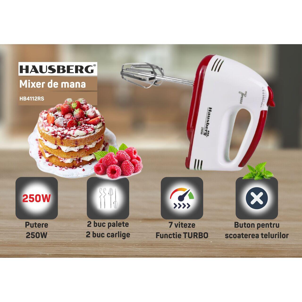 Mixer de mana, Hausberg HB-4112RS, Alb/Rosu, 250 W, 7 viteze Imagine secundară a produsului