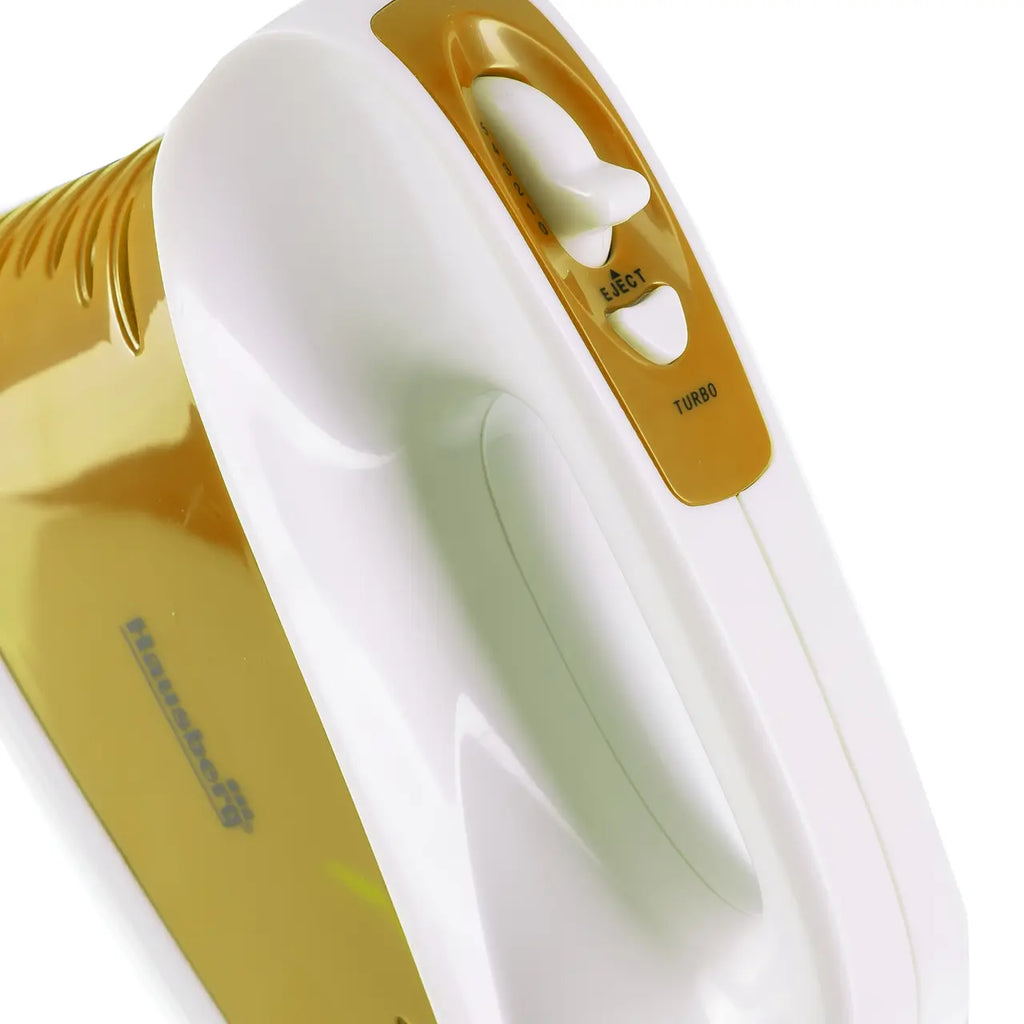 Mixer de mana profesional HAUSBERG HB-4118AU, 250W, 5 viteze + Turbo, Design ergonomic, accesorii incluse, Auriu