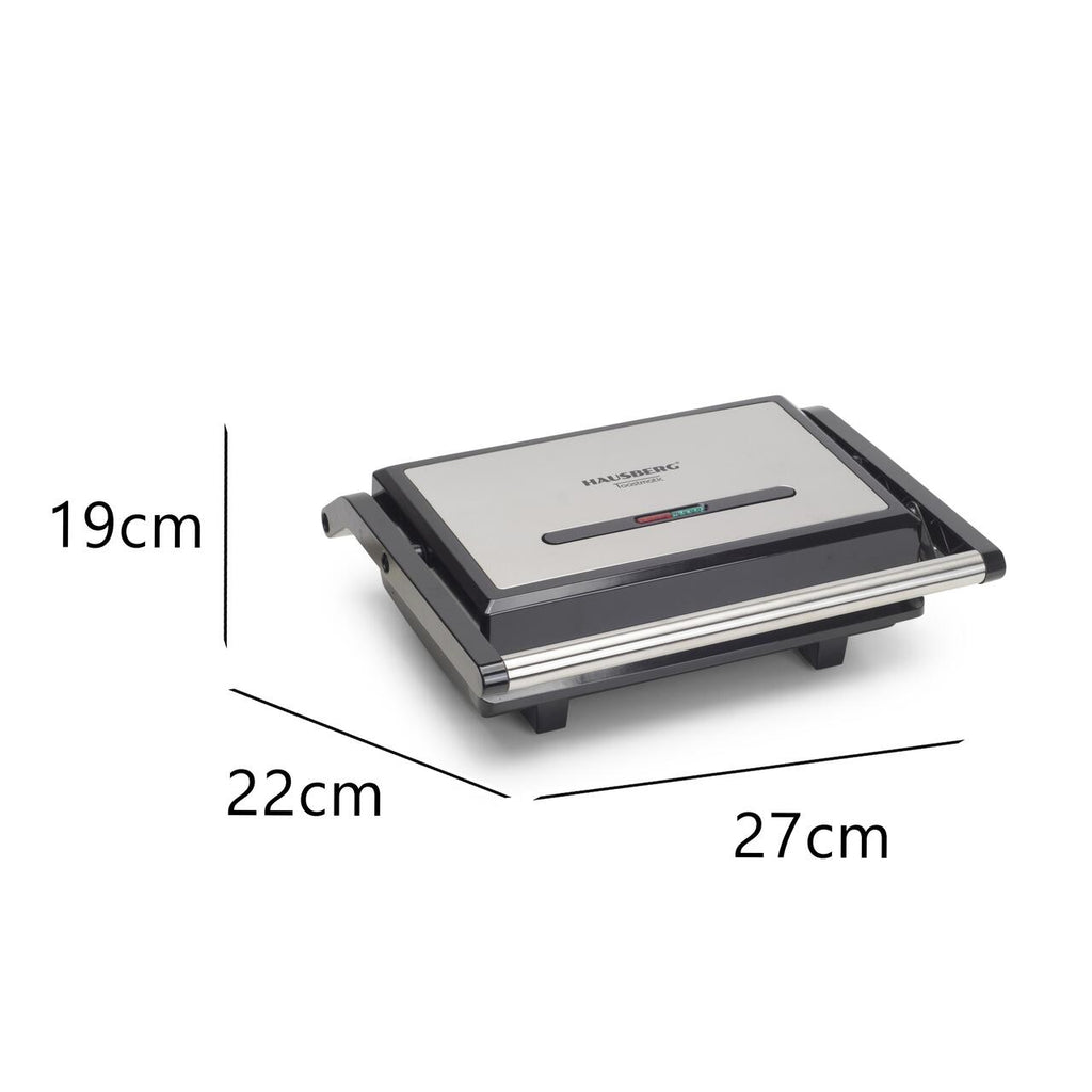 Sandwich maker & grill HAUSBERG HB-539IN, 1100-1300W, Termostat reglabil, Placi acoperite cu granit, Corp din Inox