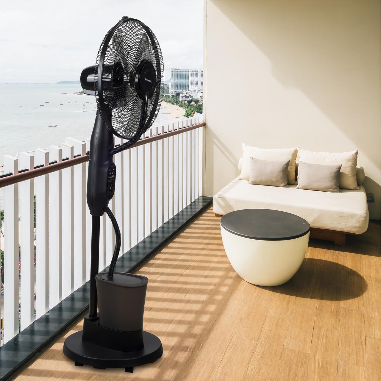 Ventilator umidificator Hausberg HB-5601NG, 75W, 16 inch, 3 viteze, timer 7.5h, rezervor 2.8L, LCD, telecomanda