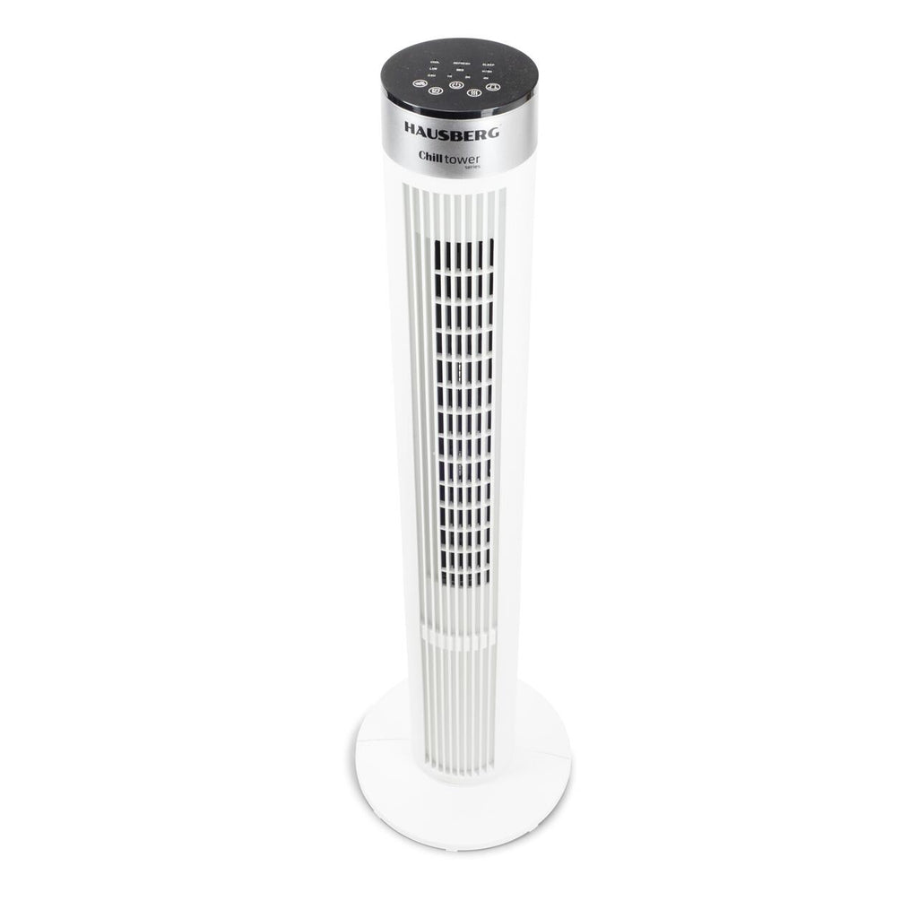 Ventilator turn Hausberg HB-5952AB, 55W, 38 inch, 3 viteze, temporizator 24h, LED, oscilatie, telecomanda, alb