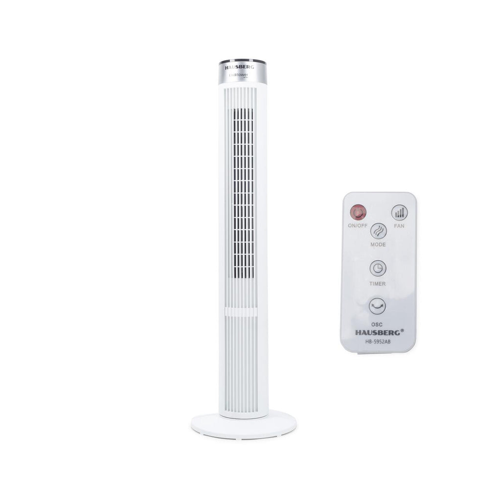 Ventilator turn Hausberg HB-5952AB, 55W, 38 inch, 3 viteze, temporizator 24h, LED, oscilatie, telecomanda, alb