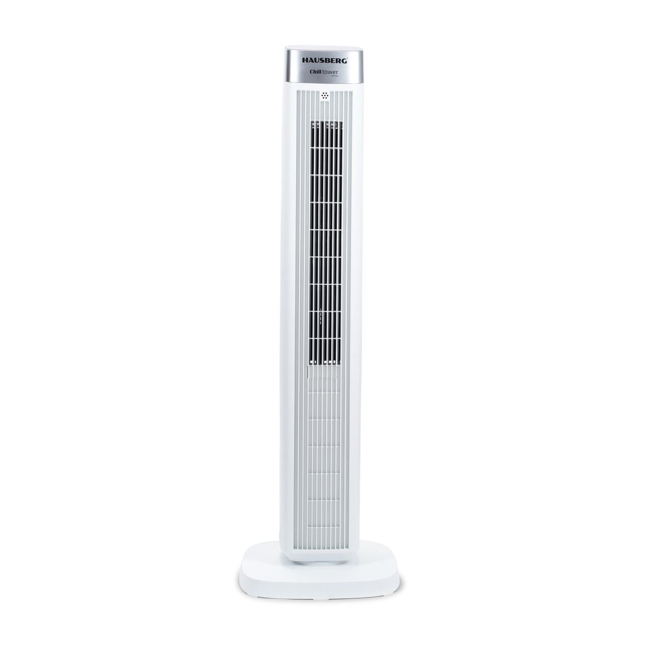 Ventilator turn digital Hausberg HB-5953AB, 55W, 41 inch, 3 viteze, 3 moduri, temporizator 24h, LED, oscilatie, telecomanda, difuzor parfum, alb