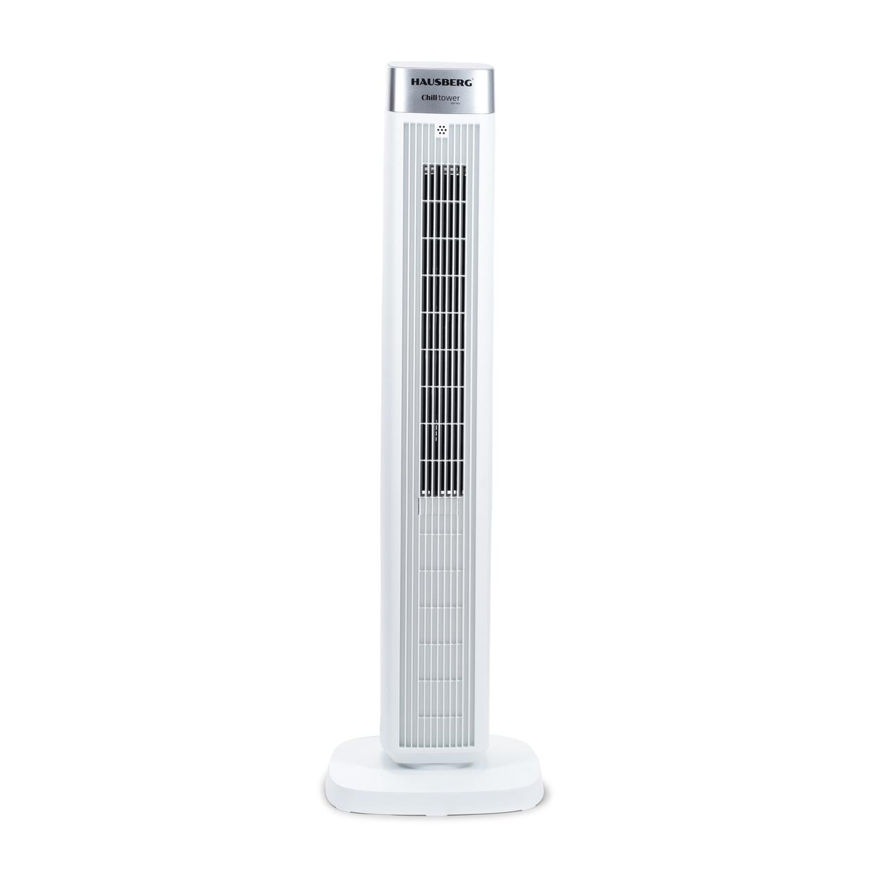 Ventilator turn digital Hausberg HB-5953AB, 55W, 41 inch, 3 viteze, 3 moduri, temporizator 24h, LED, oscilatie, telecomanda, difuzor parfum, alb