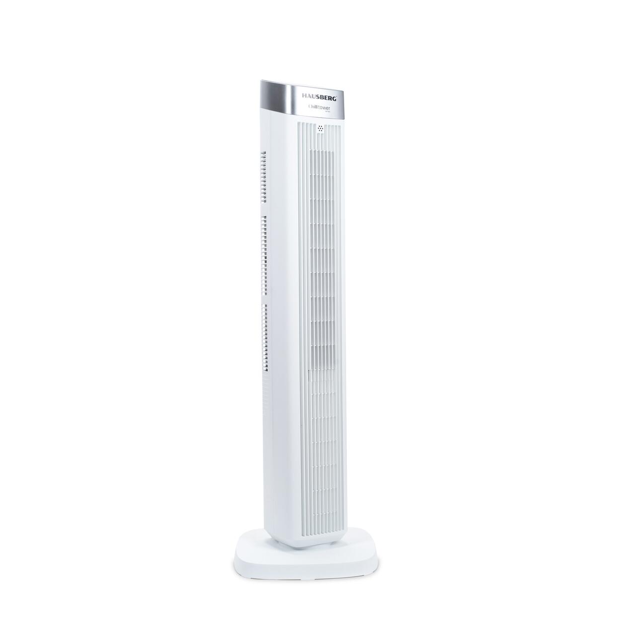 Ventilator turn digital Hausberg HB-5953AB, 55W, 41 inch, 3 viteze, 3 moduri, temporizator 24h, LED, oscilatie, telecomanda, difuzor parfum, alb