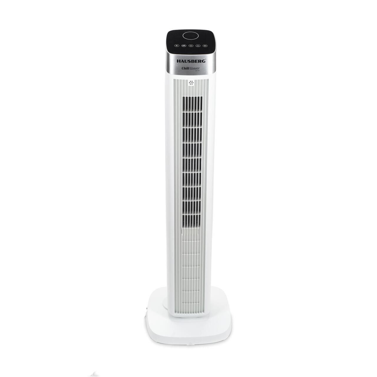 Ventilator turn digital Hausberg HB-5953AB, 55W, 41 inch, 3 viteze, 3 moduri, temporizator 24h, LED, oscilatie, telecomanda, difuzor parfum, alb