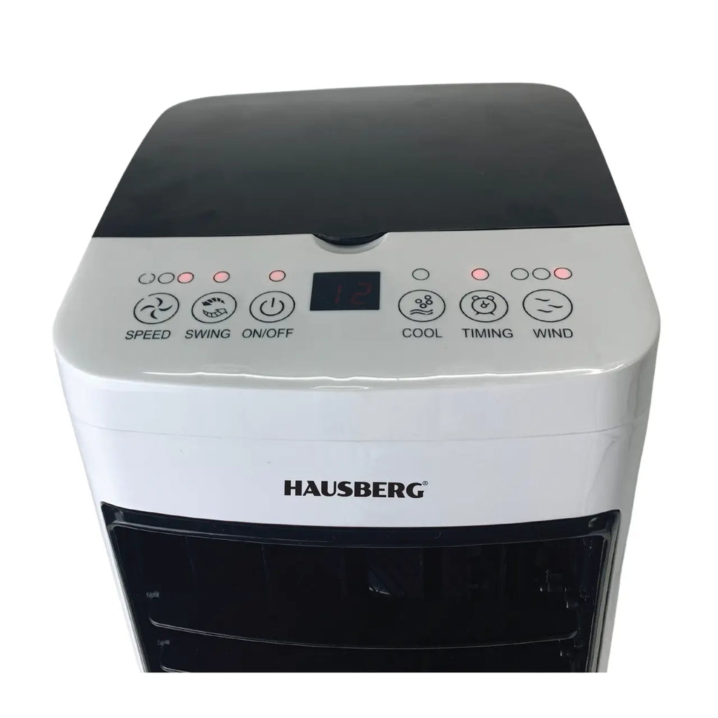 Ventilator cu racire si umidificare Hausberg HB-5955, 3 viteze, temporizator 12h, rezervor 4L, telecomanda, alb