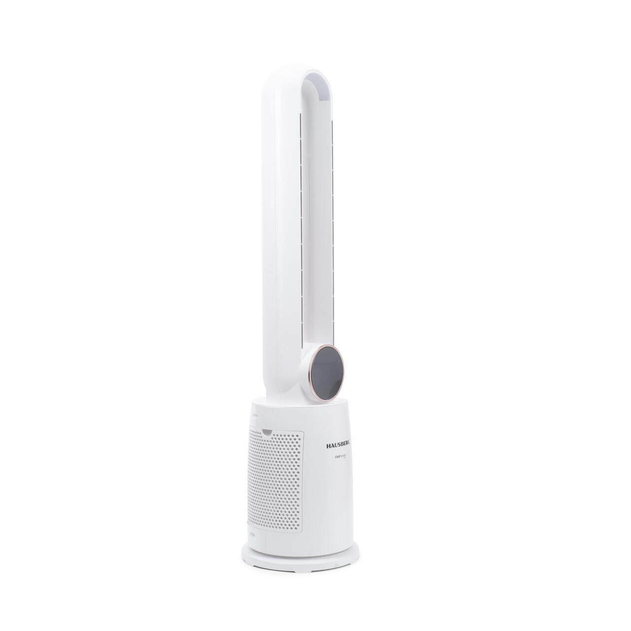 Ventilator turn digital Hausberg HB-5957AB, 65W, 12 viteze, 4 programe, ionizare negativa, temporizator 12h, oscilatie 40°, LED, telecomanda, alb