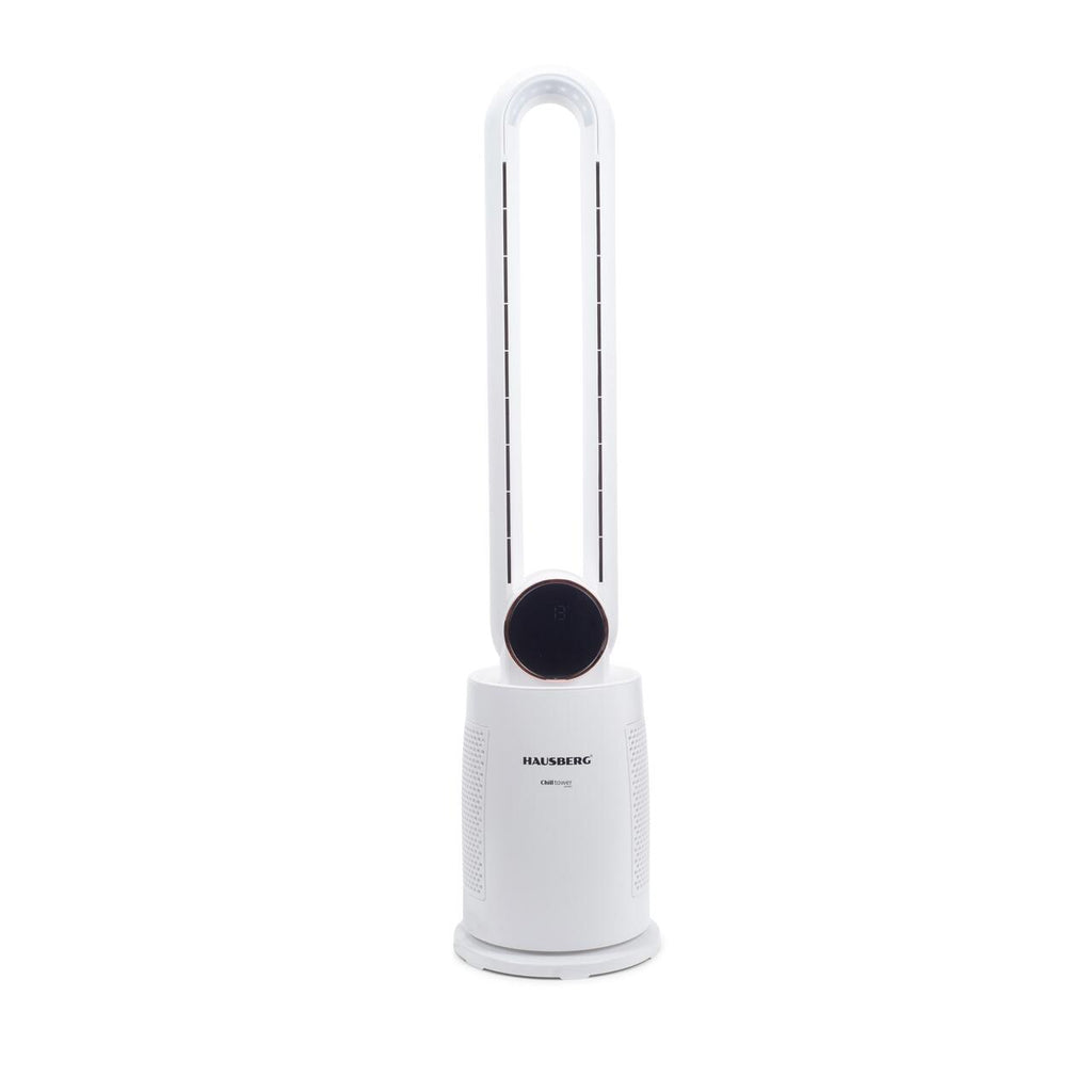 Ventilator turn digital Hausberg HB-5957AB, 65W, 12 viteze, 4 programe, ionizare negativa, temporizator 12h, oscilatie 40°, LED, telecomanda, alb