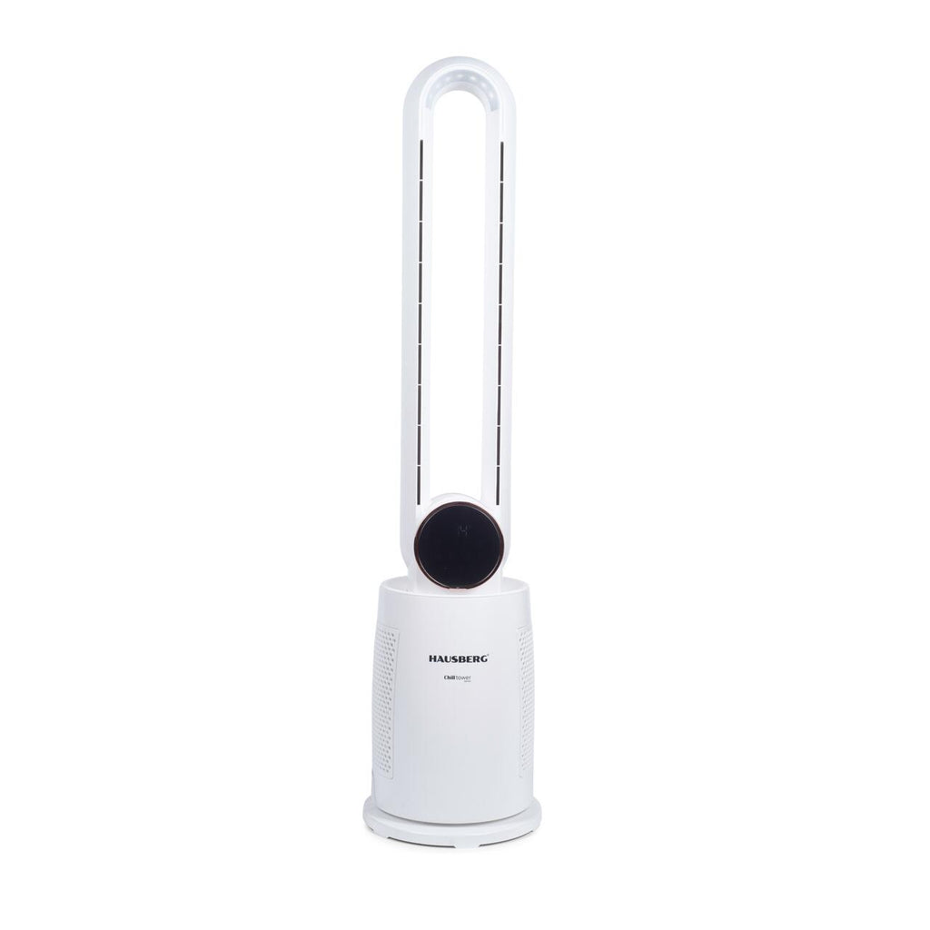 Ventilator turn digital Hausberg HB-5957AB, 65W, 12 viteze, 4 programe, ionizare negativa, temporizator 12h, oscilatie 40°, LED, telecomanda, alb