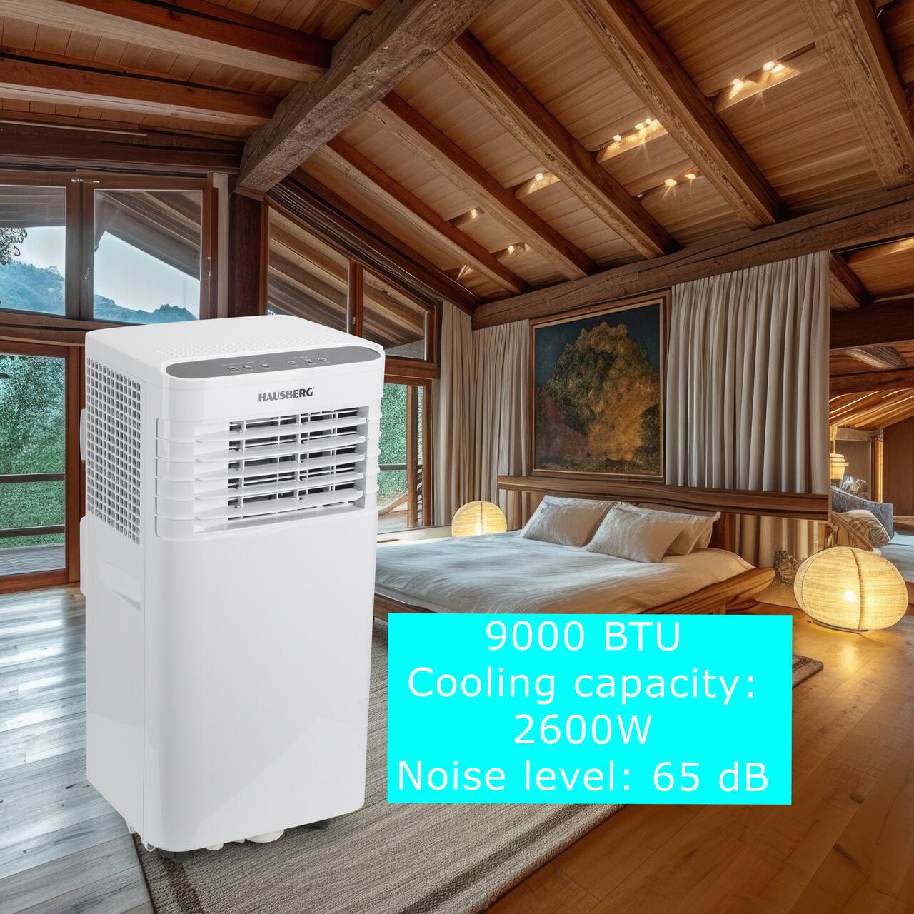 Aparat aer conditionat portabil Hausberg HB-5960AB, 9000 BTU, 1920W, 300 m3/h, LCD, alb