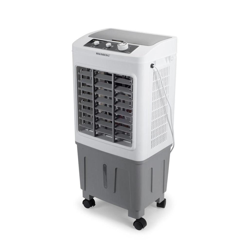 Racitor de aer portabil Hausberg HB-5961AB, 75W, rezervor 20L, 3 viteze, control mecanic, 2 cutii gheata, alb